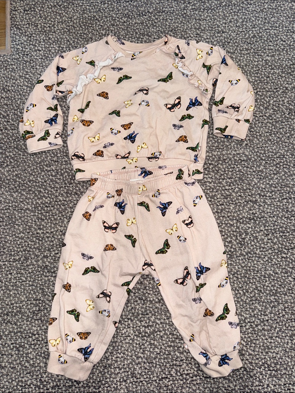 Molo Pale Pink Butterfly Ruffle Sweatshirt & Jogger Set